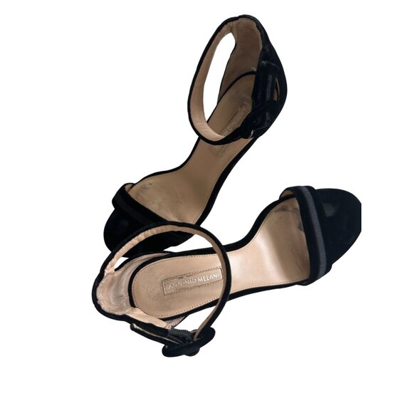 ANTONIO MELANI Black Velvet Ankle Strap Kitten Heels Sandals Size 6 - Picture 4 of 10